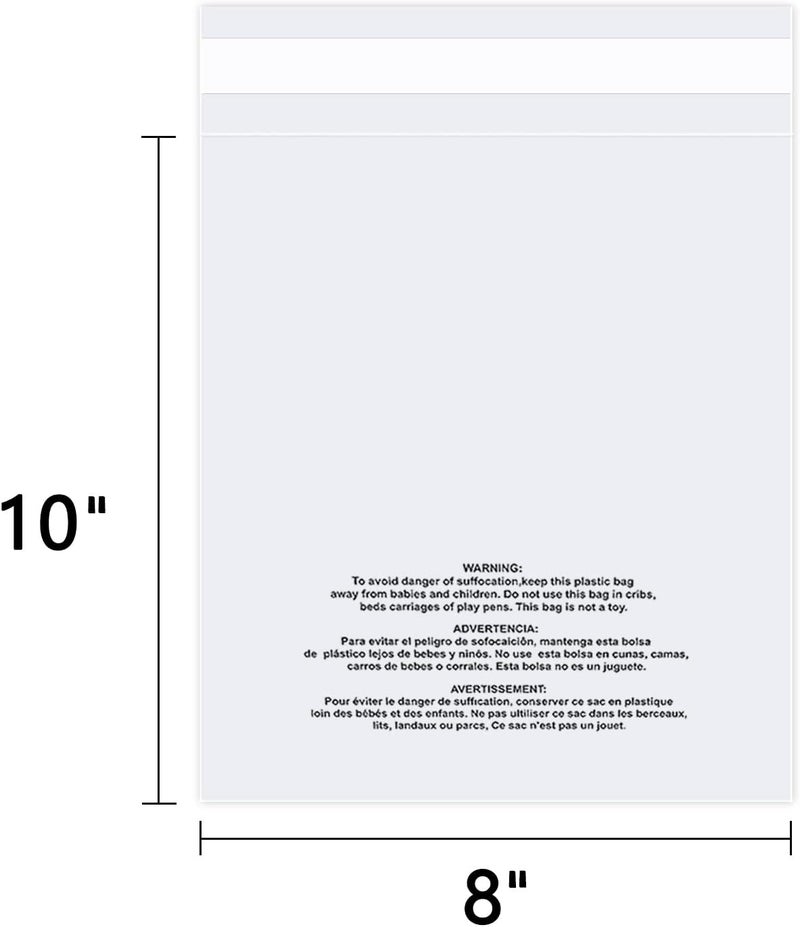 WEPOLY 8" x 10" (500 Count) - Clear Poly Bags with Suffocation Warning Self Seal for Packaging, Shirts, Clothing & FBA - Permanent Adhesive - Image 2